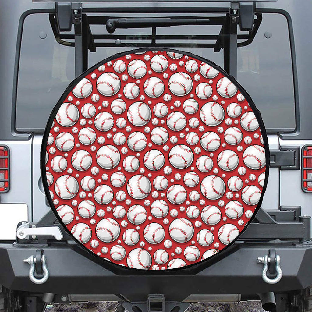 Red Baseball Pattern Print Leather Spare Tire Cover