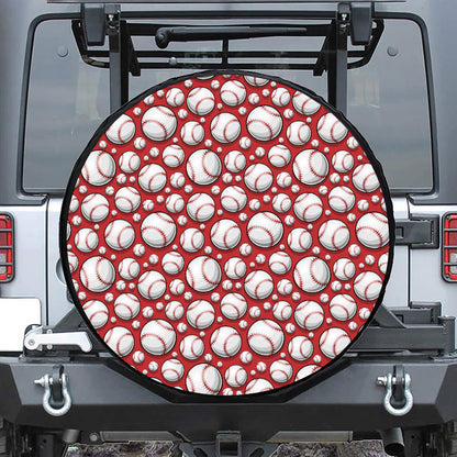 Red Baseball Pattern Print Leather Spare Tire Cover
