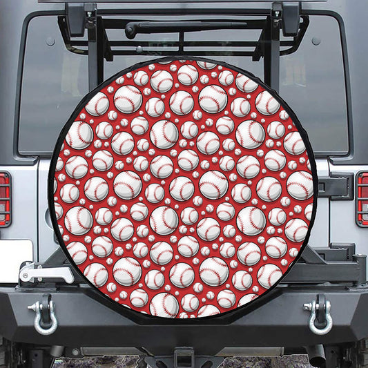 Red Baseball Pattern Print Leather Spare Tire Cover