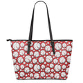 Red Baseball Pattern Print Leather Tote Bag With Zipper