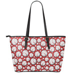 Red Baseball Pattern Print Leather Tote Bag