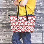 Red Baseball Pattern Print Leather Tote Bag