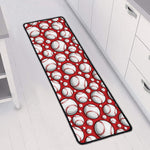 Red Baseball Pattern Print Long Kitchen Mat
