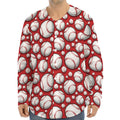 Red Baseball Pattern Print Long Sleeve Baseball Jersey