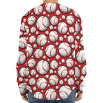 Red Baseball Pattern Print Long Sleeve Baseball Jersey