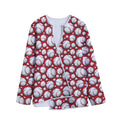 Red Baseball Pattern Print Long Sleeve Short Coat