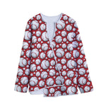 Red Baseball Pattern Print Long Sleeve Short Coat