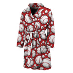 Red Baseball Pattern Print Men's Bathrobe