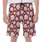 Red Baseball Pattern Print Men's Beach Shorts