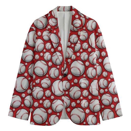 Red Baseball Pattern Print Men's Blazer