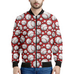 Red Baseball Pattern Print Men's Bomber Jacket