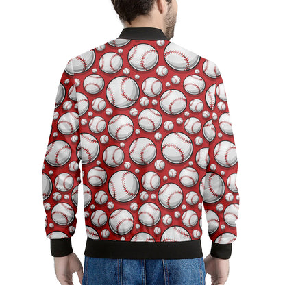 Red Baseball Pattern Print Men's Bomber Jacket