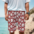 Red Baseball Pattern Print Men's Cargo Shorts