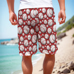 Red Baseball Pattern Print Men's Cargo Shorts