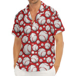 Red Baseball Pattern Print Men's Deep V-Neck Shirt