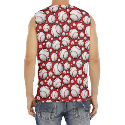 Red Baseball Pattern Print Men's Fitness Tank Top