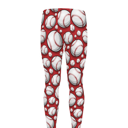 Red Baseball Pattern Print Men's leggings