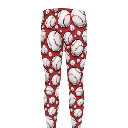 Red Baseball Pattern Print Men's leggings