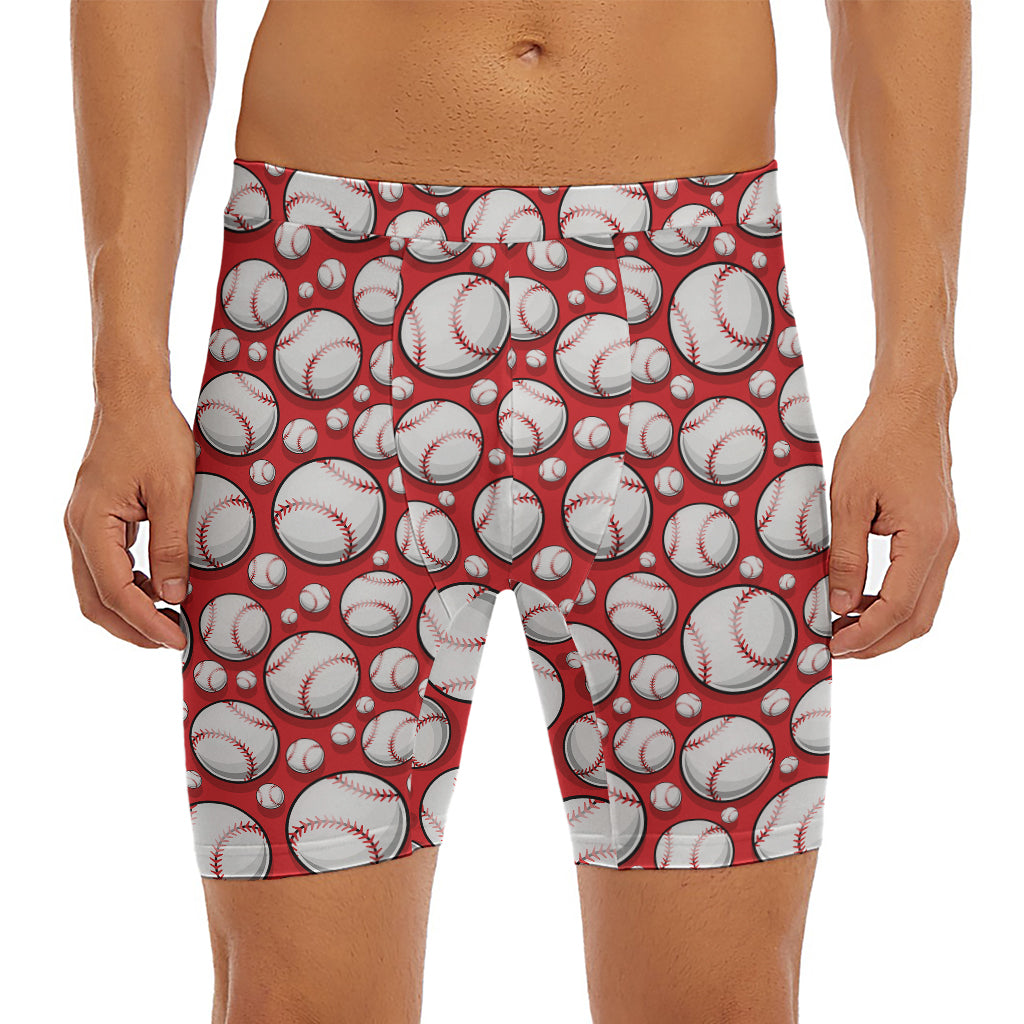 Red Baseball Pattern Print Men's Long Boxer Briefs