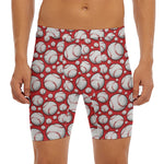 Red Baseball Pattern Print Men's Long Boxer Briefs