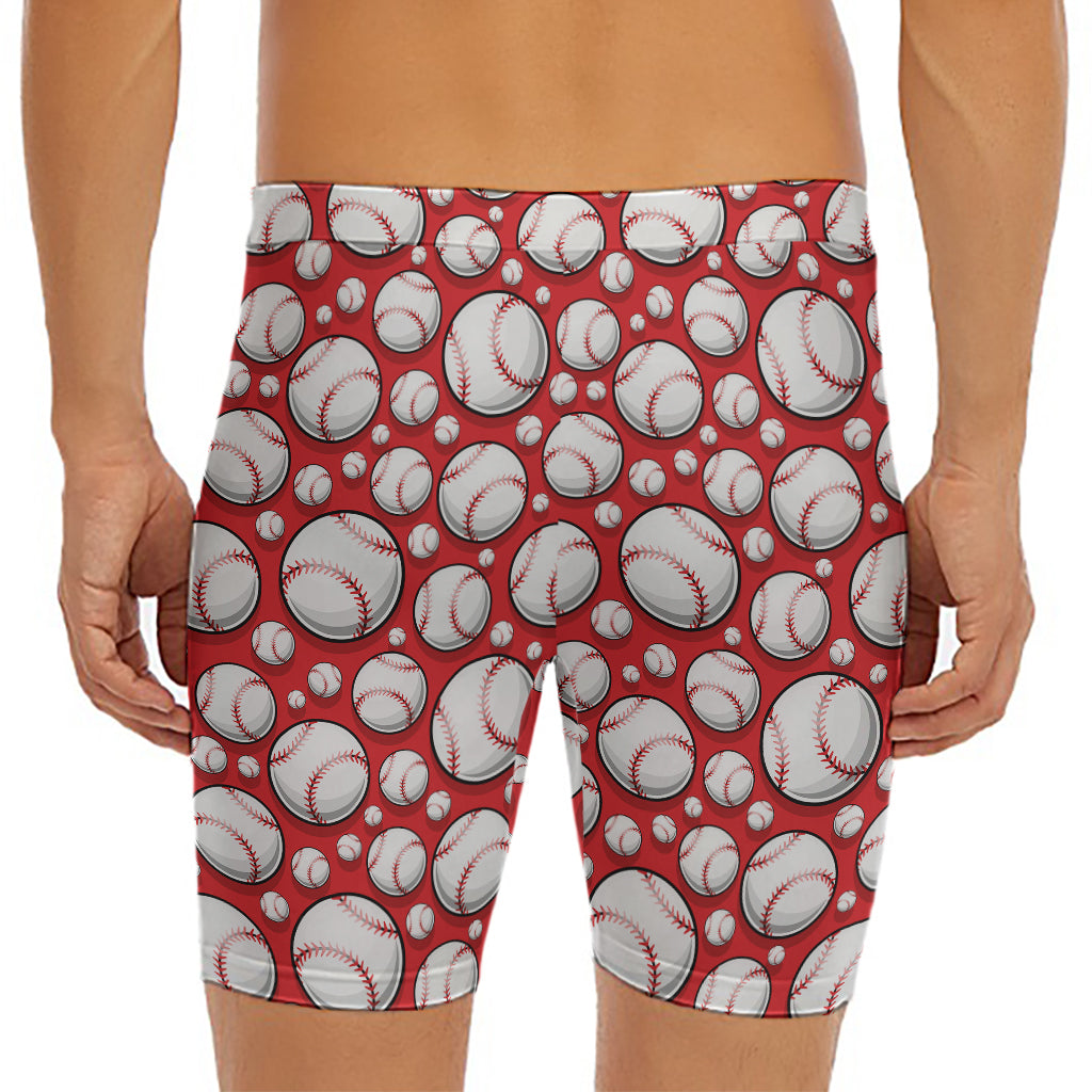 Red Baseball Pattern Print Men's Long Boxer Briefs