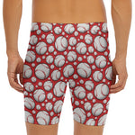 Red Baseball Pattern Print Men's Long Boxer Briefs