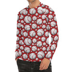 Red Baseball Pattern Print Men's Long Sleeve Rash Guard