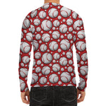 Red Baseball Pattern Print Men's Long Sleeve Rash Guard