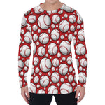Red Baseball Pattern Print Men's Long Sleeve T-Shirt