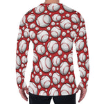 Red Baseball Pattern Print Men's Long Sleeve T-Shirt