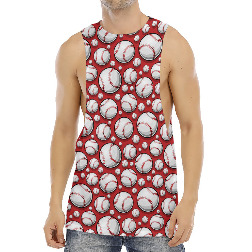 Red Baseball Pattern Print Men's Muscle Tank Top
