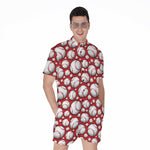 Red Baseball Pattern Print Men's Rompers