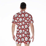 Red Baseball Pattern Print Men's Rompers