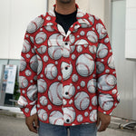 Red Baseball Pattern Print Men's Shirt Jacket