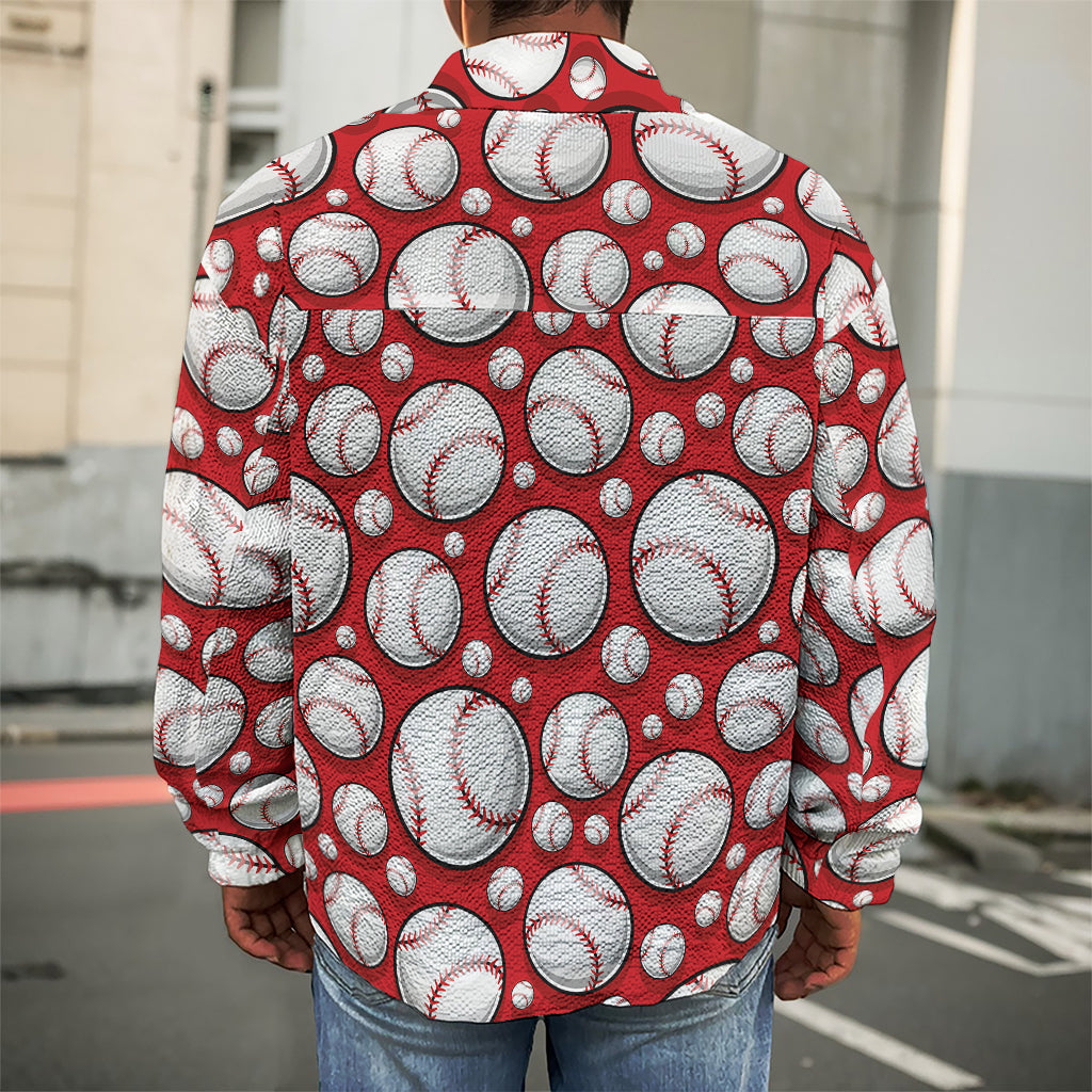 Red Baseball Pattern Print Men's Shirt Jacket