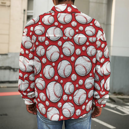 Red Baseball Pattern Print Men's Shirt Jacket