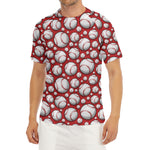 Red Baseball Pattern Print Men's Short Sleeve Rash Guard
