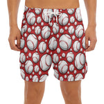 Red Baseball Pattern Print Men's Split Running Shorts