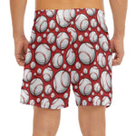 Red Baseball Pattern Print Men's Split Running Shorts