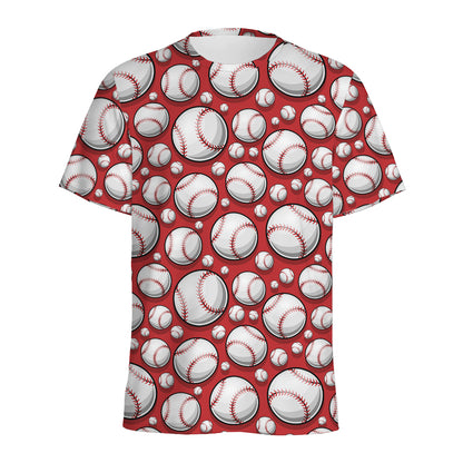 Red Baseball Pattern Print Men's Sports T-Shirt