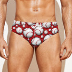 Red Baseball Pattern Print Men's Swim Briefs