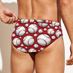 Red Baseball Pattern Print Men's Swim Briefs