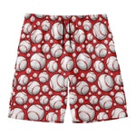 Red Baseball Pattern Print Men's Swim Trunks