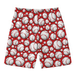 Red Baseball Pattern Print Men's Swim Trunks