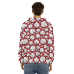 Red Baseball Pattern Print Men's Velvet Pullover Hoodie