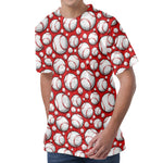 Red Baseball Pattern Print Men's Velvet T-Shirt