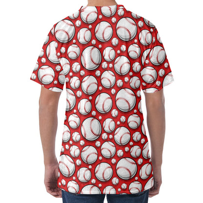 Red Baseball Pattern Print Men's Velvet T-Shirt