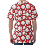 Red Baseball Pattern Print Men's Velvet T-Shirt