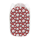 Red Baseball Pattern Print Mesh Laundry Hamper