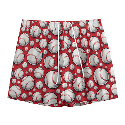 Red Baseball Pattern Print Mesh Shorts